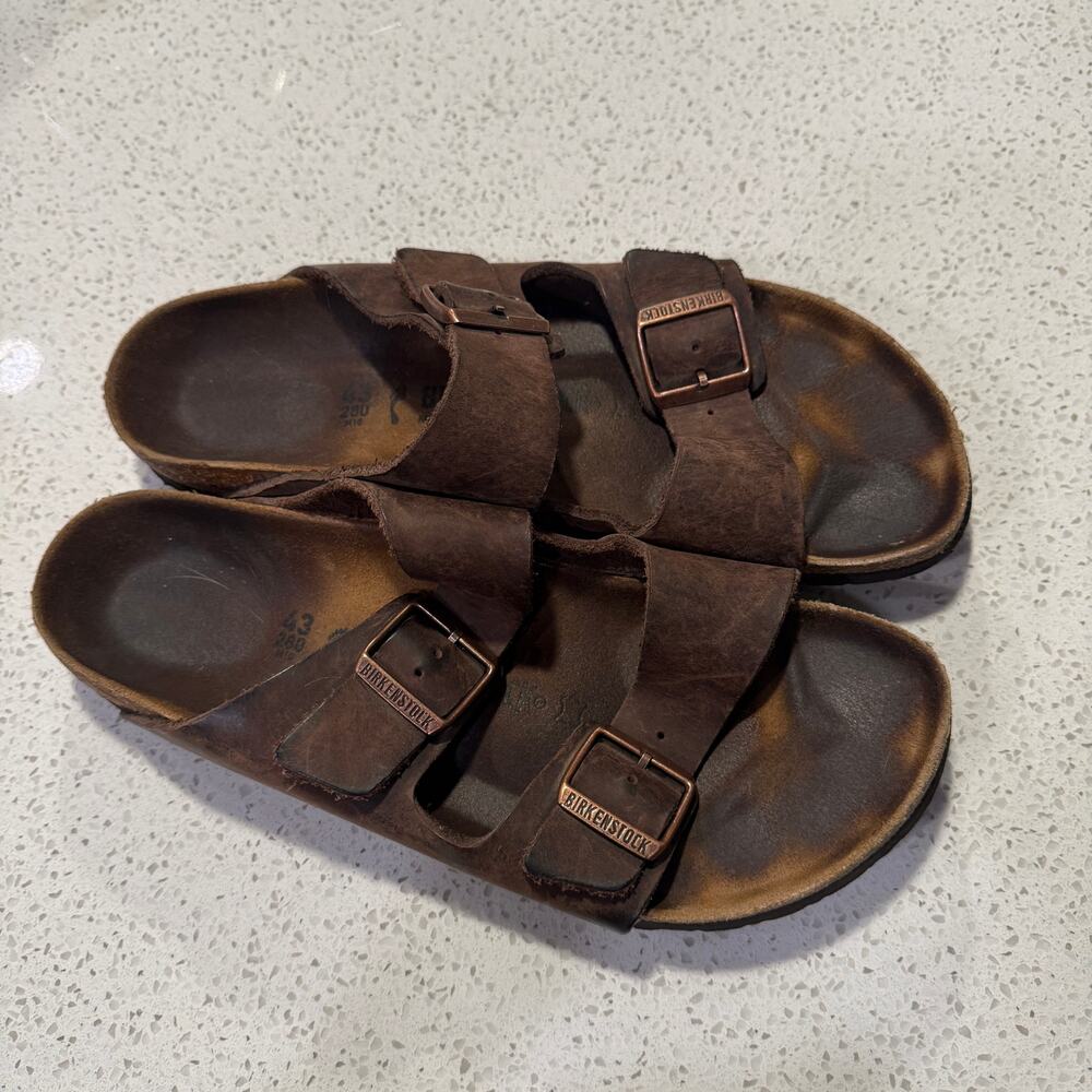 Birkenstock Brown Leather Sandals 43 Unisex Comfort Casual Travel Resort Summer